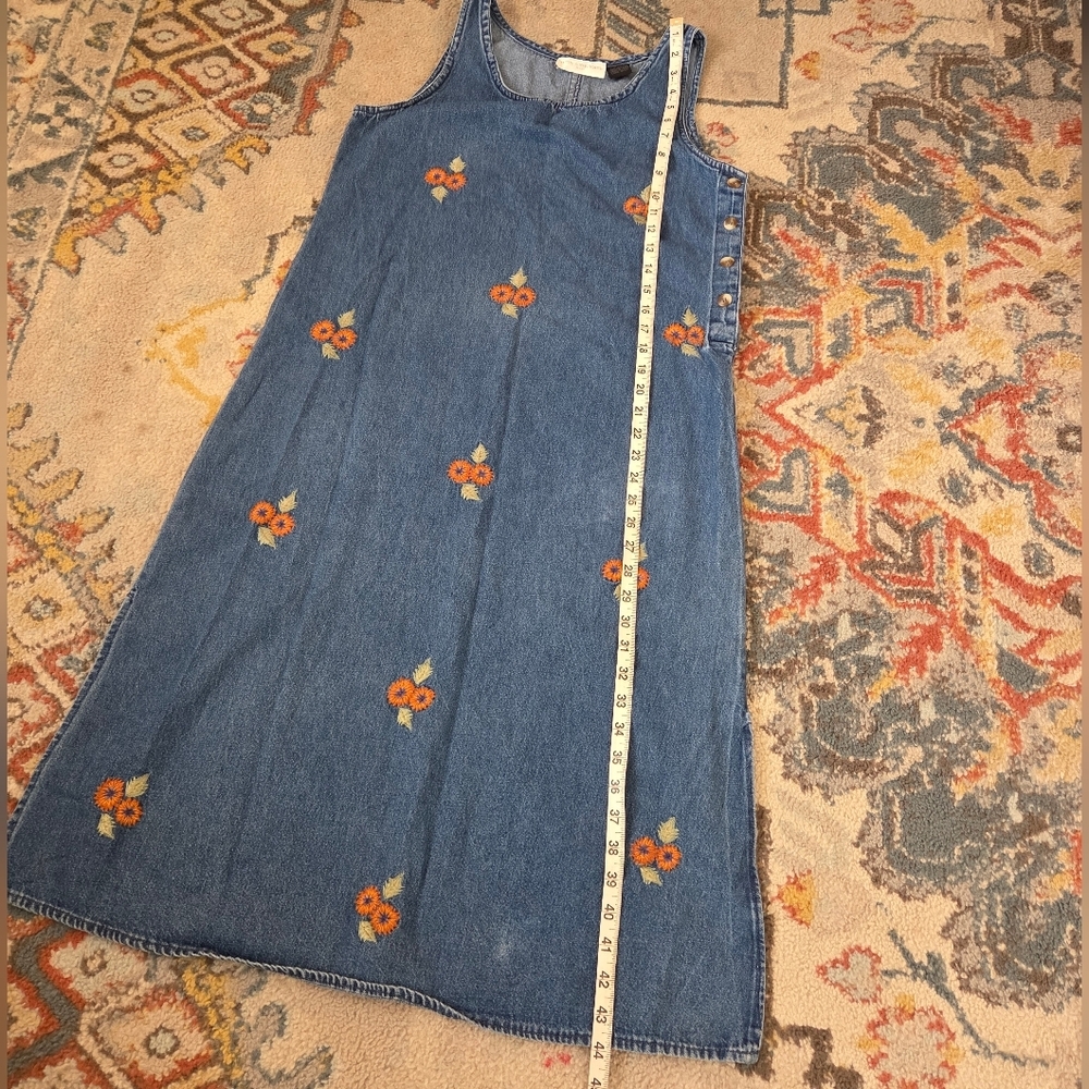 Vintage Denim Petite Sophisticates Embroidered Floral Dress Jumper Overall Y2k - Picture 5 of 9